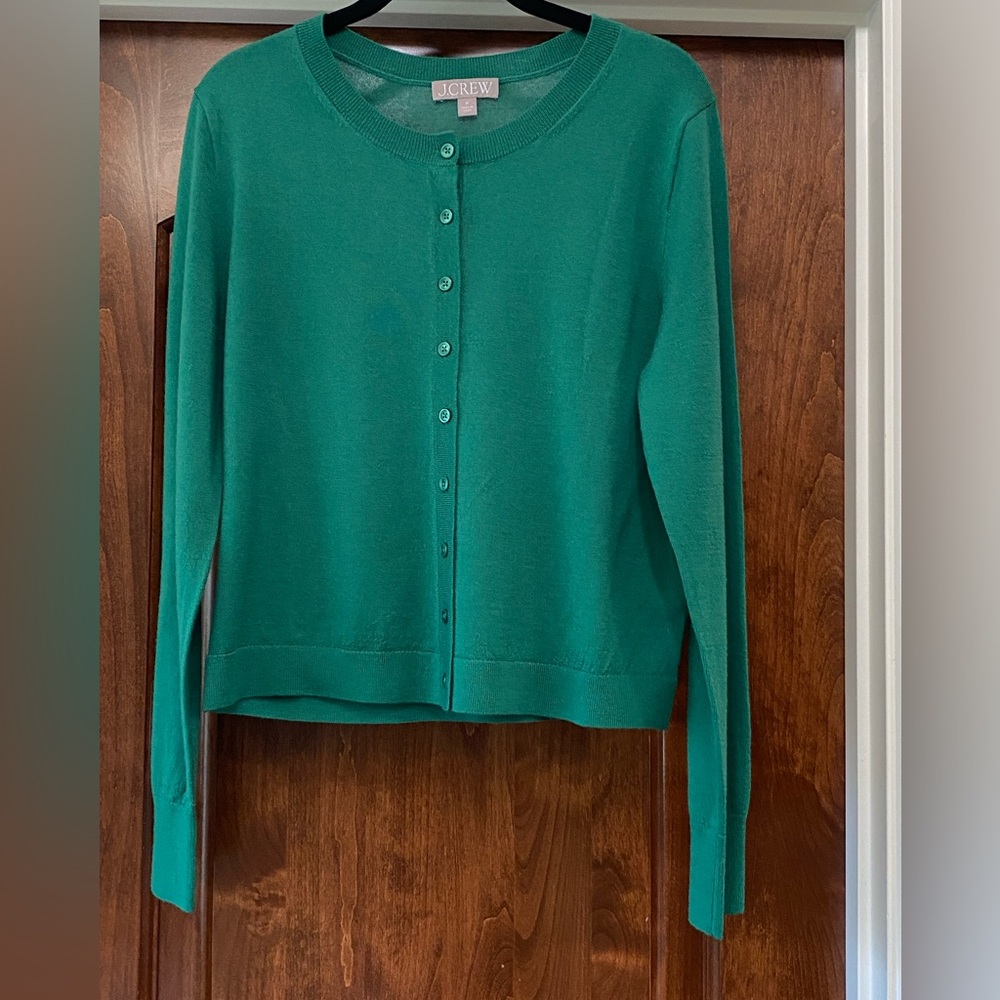 J. Crew Classic merino wool blend cardigan sweater in green Sz M